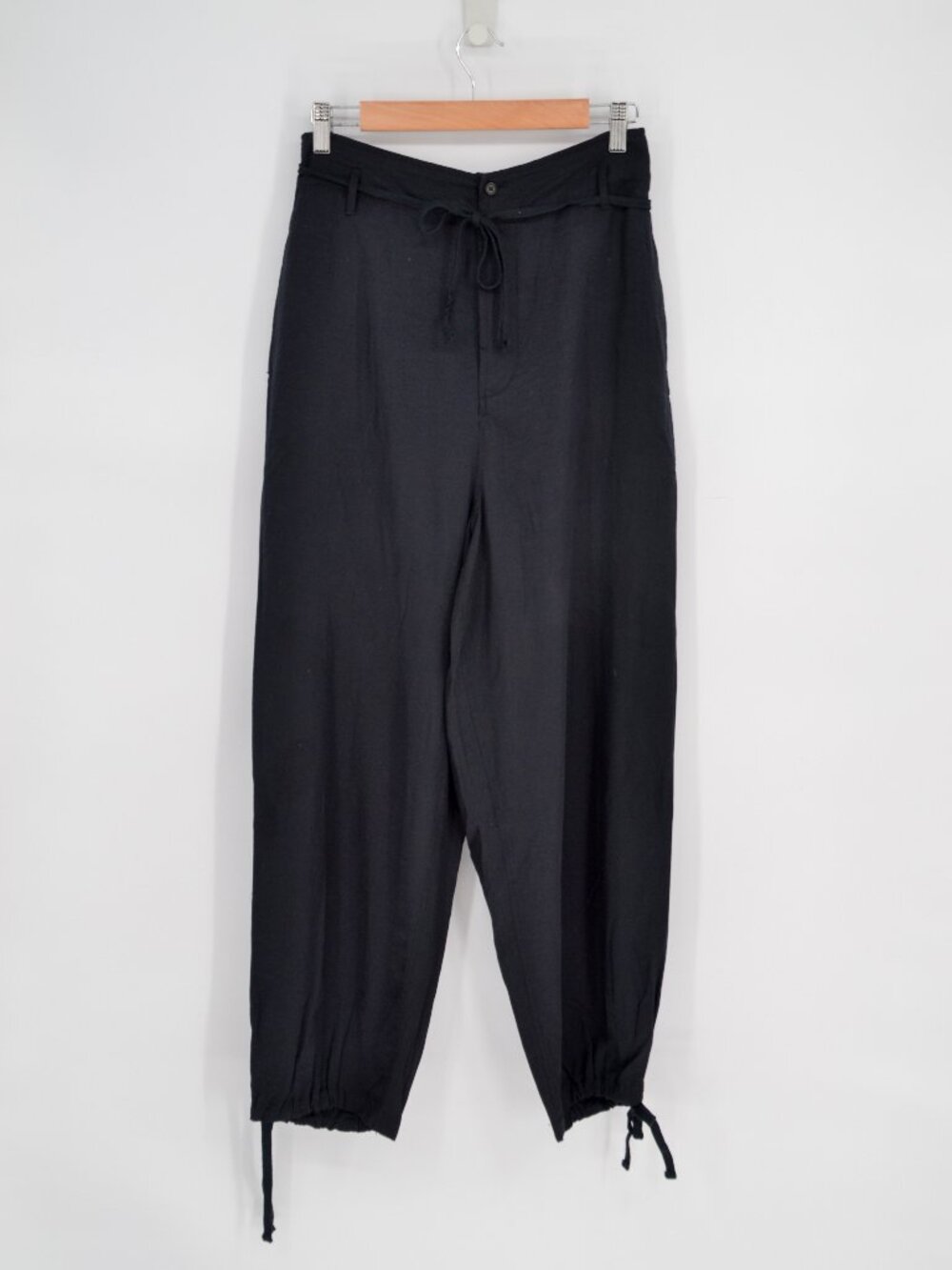 Anthropologie Tiny Heidi High Waist Satin Pants Womens M Black Ankle Tie Baggy - Picture 4 of 9